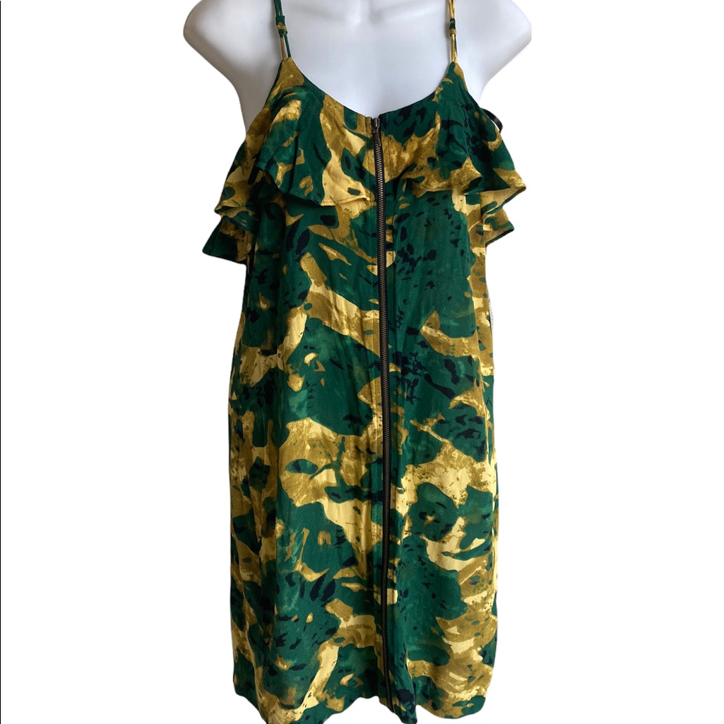 Nwt Kensie Zip Front Ruffle Summer Dress Small Criss Cross Back Green Lemon — image 2 of 6